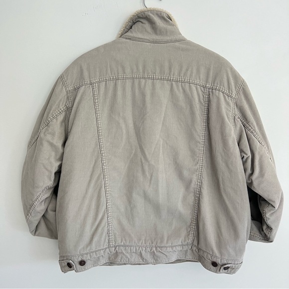 LEVI’S Light Gray Corduroy Beige Sherpa Lining Button Up Trucker Jacket Sz L - Picture 11 of 16